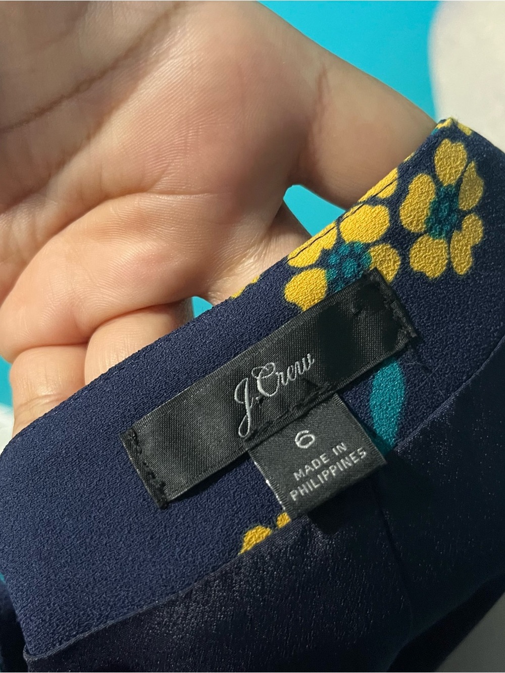 J. Crew 6 Golden Floral Wrap Dress in 365 Crepe Navy Blue Yellow - Picture 8 of 8